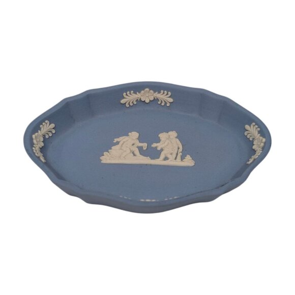 Vtg Wedgewood Jasperware Trinket Dish 77 Blue Oval Neoclassical Relief 4.5" - Picture 4 of 11